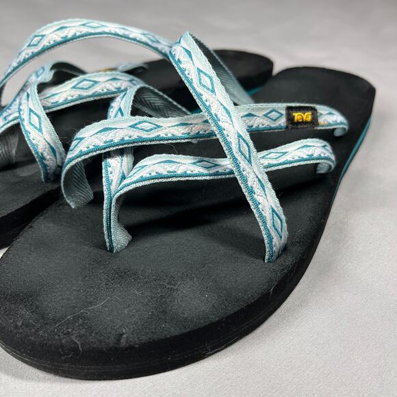 Teva Olowahu Flip-Flops Sandals Womens Size 10 Blue Pattern Comfort Slip On - Picture 8 of 10